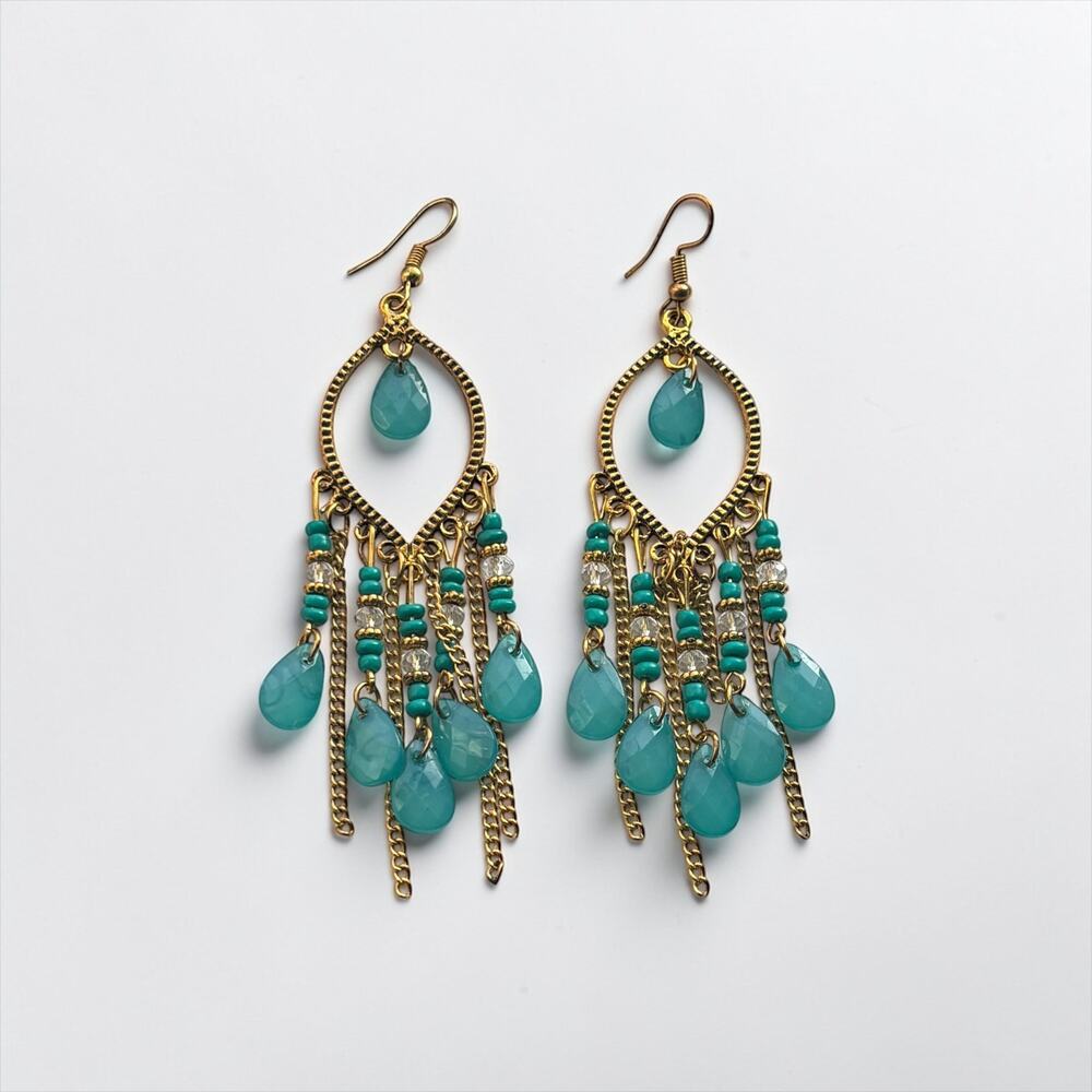 Bohemian Turquoise Tassel Dangle Earrings